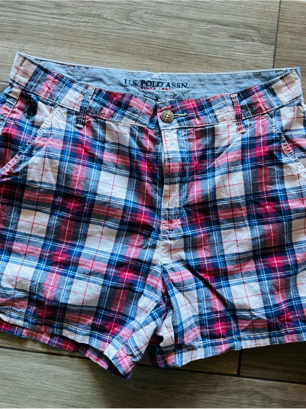 U.S. Polo Assn. Women’s Plaid Cotton Shorts - Red & Blue size 11